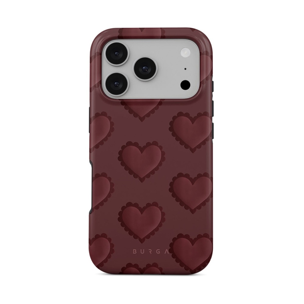 Burgundy Heart Pattern iPhone 17 Pro Case by Burga